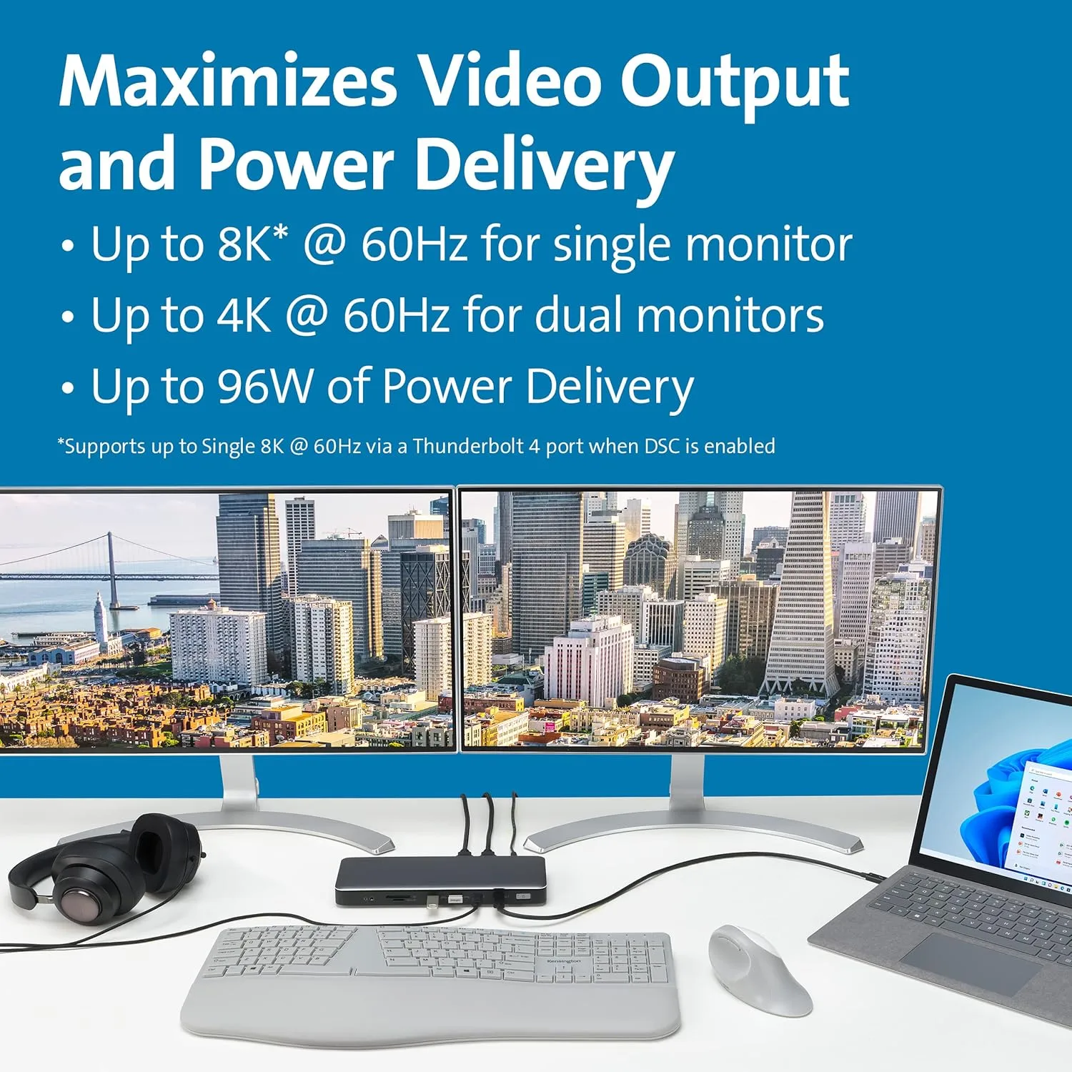 Kensington SD5760T Thunderbolt 4 Dual 4K Docking Station, 100W PD, 2 x HDMI, Thunderbolt Port, SD/Micro SD 4.0 Card Slots