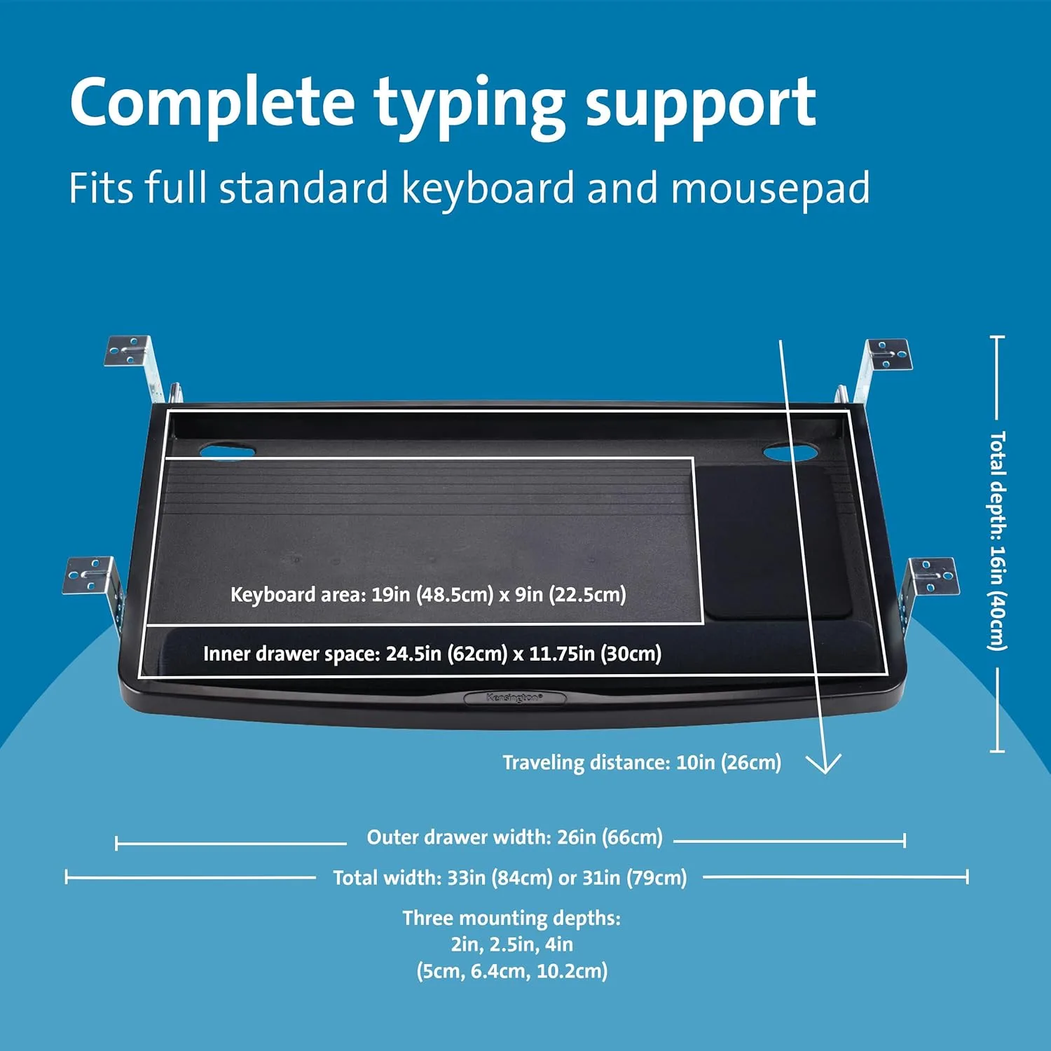 Kensington Keyboard Tray Under Desk, SmartFit Ergonomic Slide-Out Keyboard Drawer with Cable Management