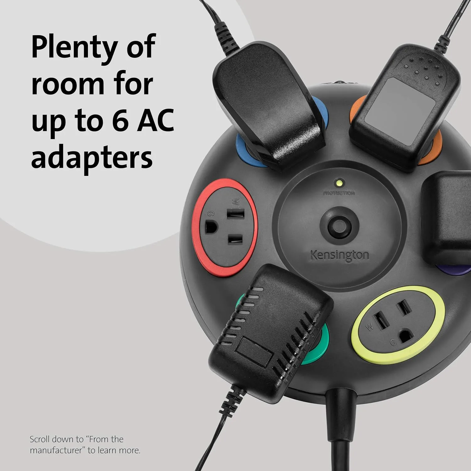 Kensington SmartSockets 6-Outlet, 16-Foot Cord, & 1500 Joules Tabletop Surge Protector (K62634NA) 16-Foot Cord Tabletop
