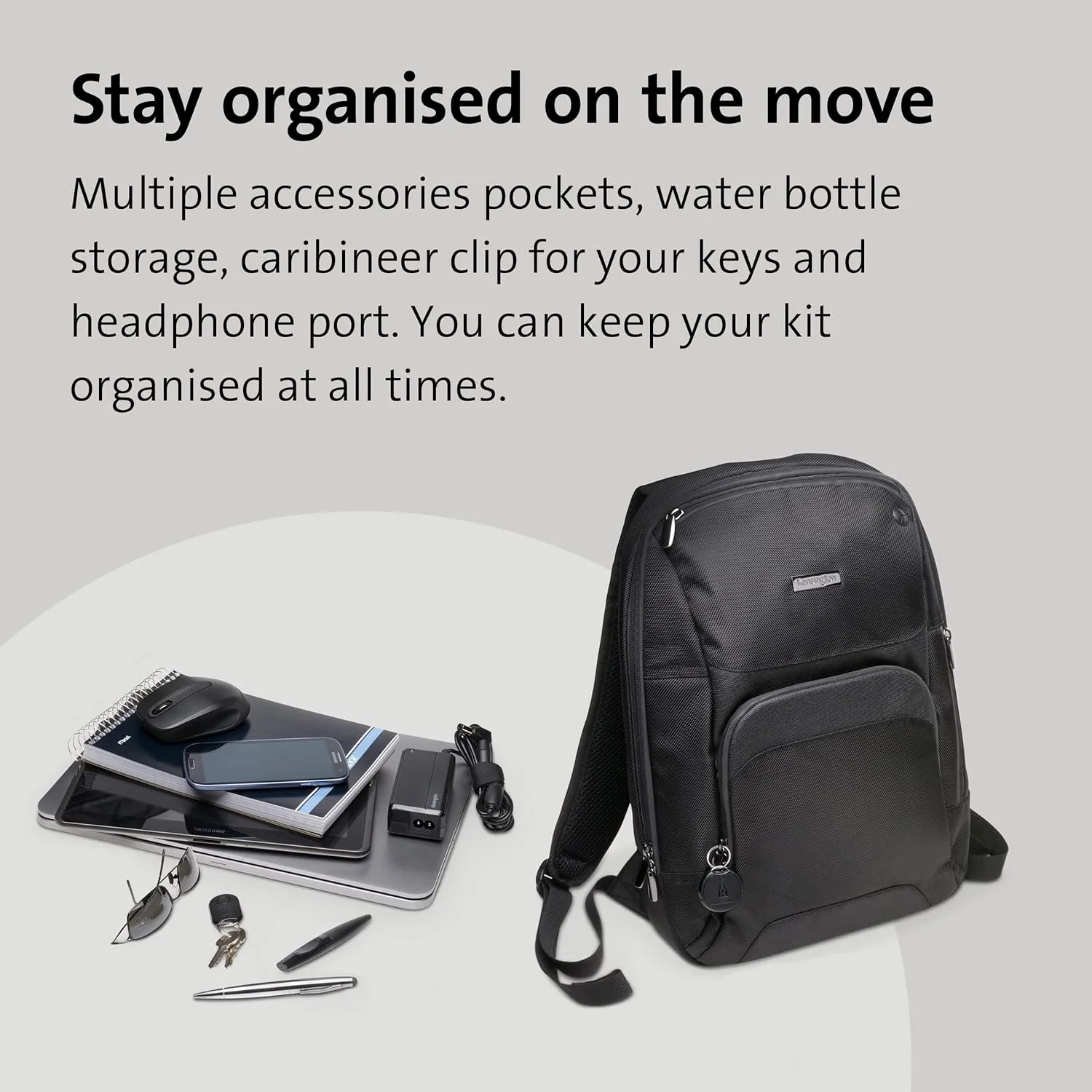 KENSINGTON Laptop Backpack — Padded Shoulder Straps, Side Pocket
