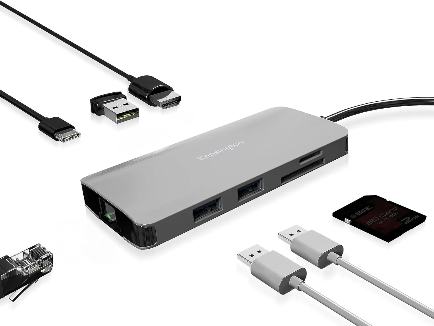 Kensington UH1400P 8-in-1 USB-C Hub with 85W Pass Through Charging Power Delivery, 4K 60Hz HDMI, Ethernet, MicroSD Card