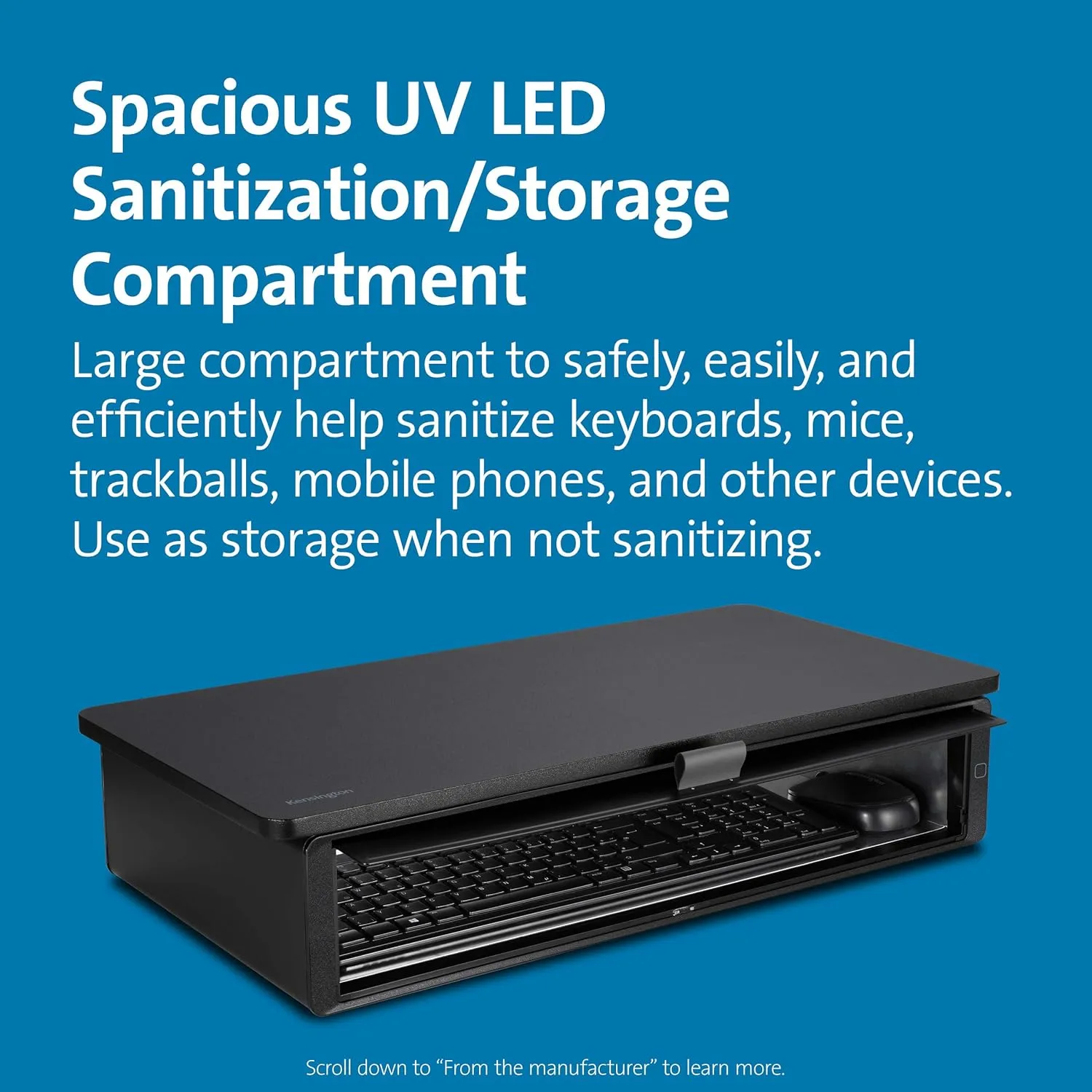 Kensington Monitor Stand Riser UVStand™ with UV Disinfection Compartment, Computer Monitor Stand with Storage Drawer