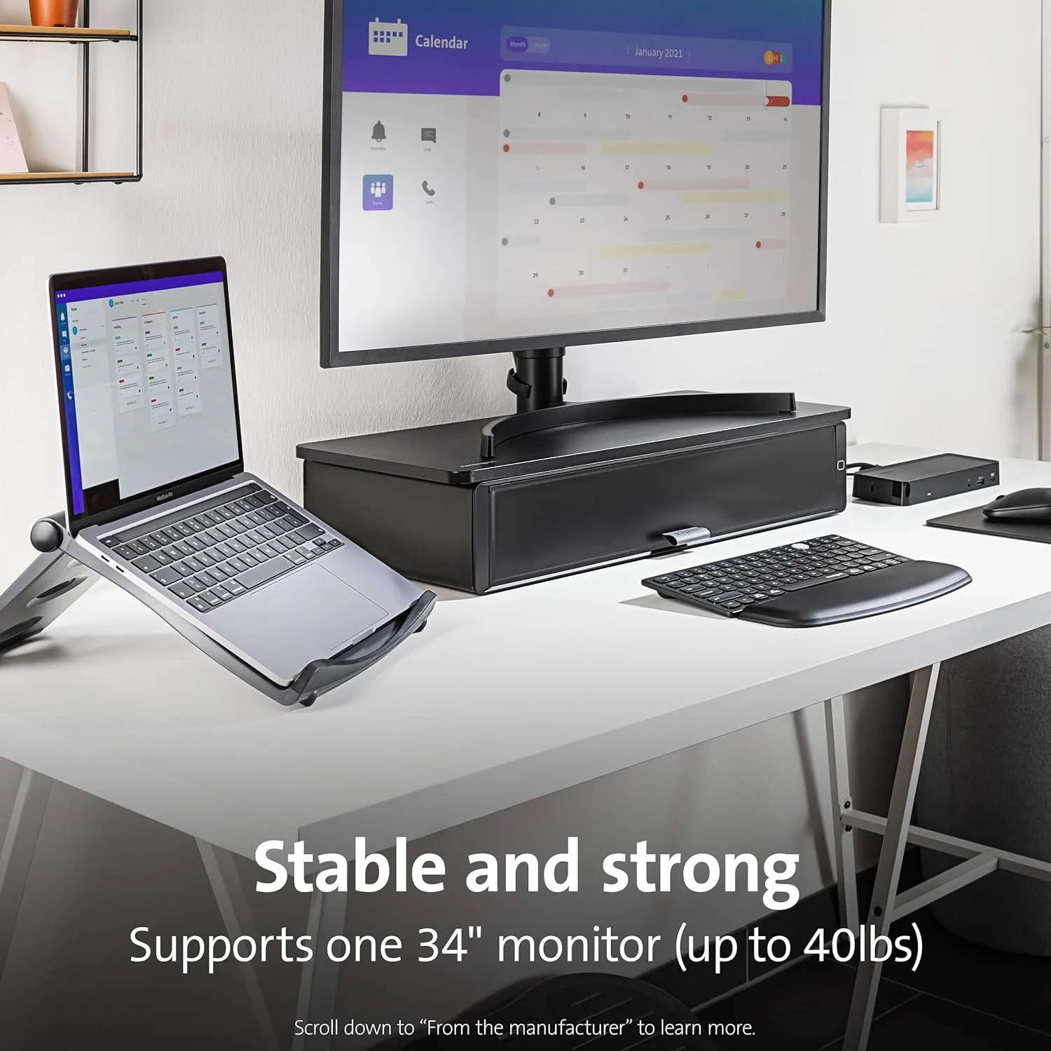 Kensington Monitor Stand Riser UVStand™ with UV Disinfection Compartment, Computer Monitor Stand with Storage Drawer