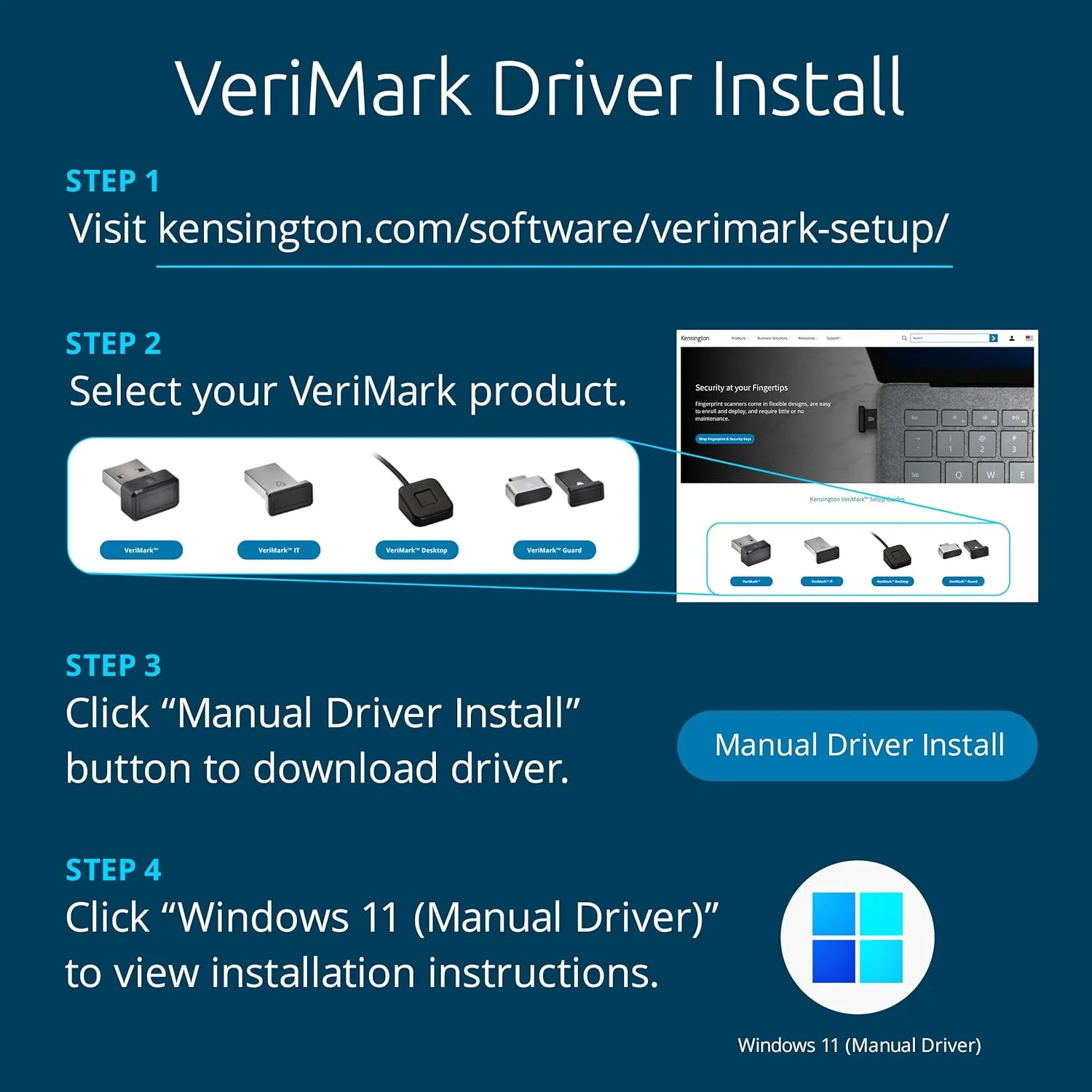 Kensington VeriMark™ Gen2 USB-A Fingerprint Key Reader - Windows Hello & Windows Hello for Business, Tap and Go