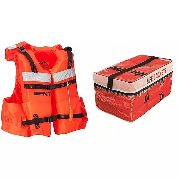 Onyx 100400-200-004-16 Adult Type I Vest Style Life Jacket, Orange Vest,Universal,Jacket+ Storage Bag