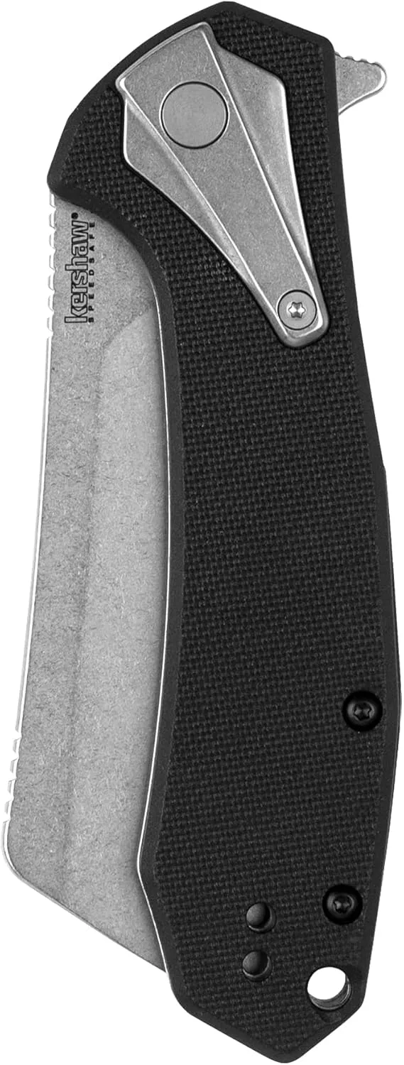 Kershaw Bracket Pocketknife, 3.4" 8Cr13MoV Stainless Steel Cleaver Blade, Assisted One-Handed Flipper Opening, Folding EDC