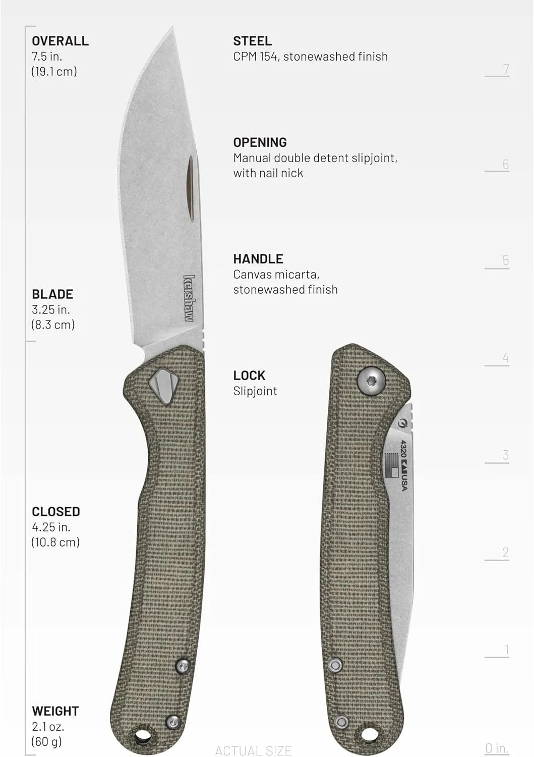 Kershaw Federalist Folding Pocket Knife, Manual Folder with Nail Nick, 3.25 inch CPM 154 Stainless Steel Blade