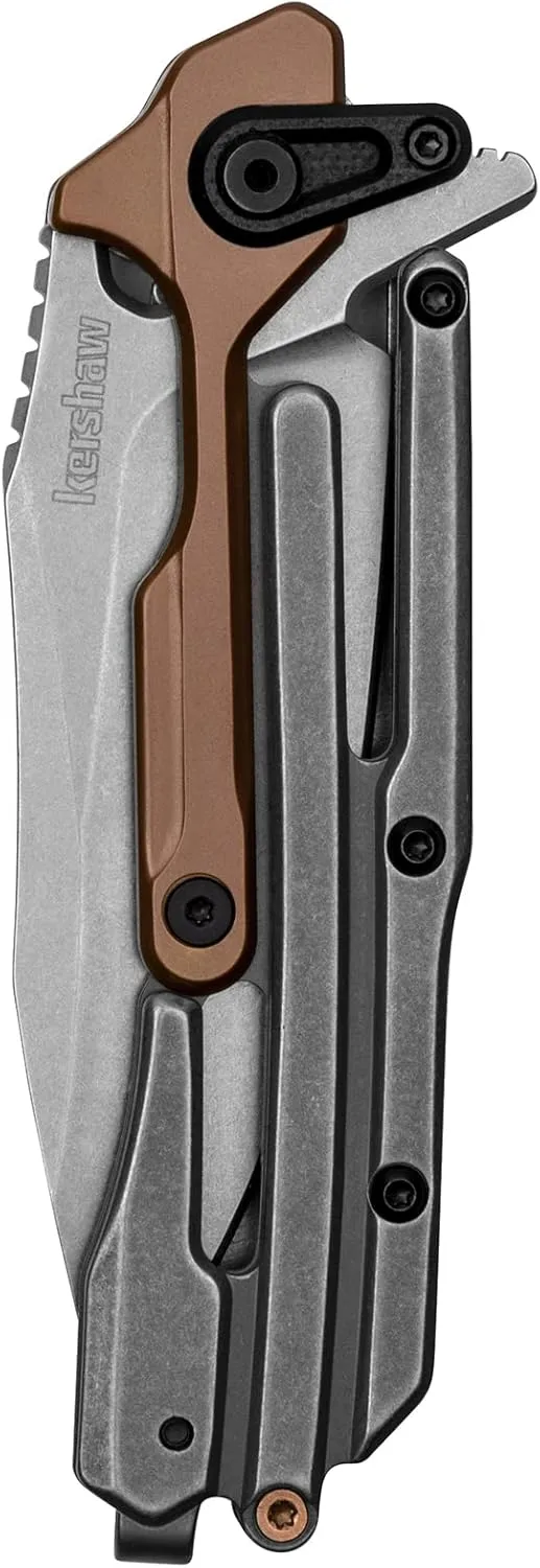 Kershaw Frontrunner Folding Pocket Knife, Futuristic, Durable EDC, D2 Blade Steel, KVT Opening Mechanism, Pocketclip