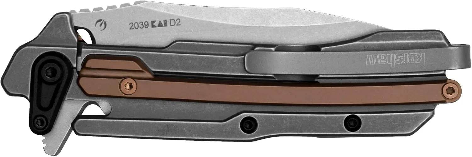 Kershaw Frontrunner Folding Pocket Knife, Futuristic, Durable EDC, D2 Blade Steel, KVT Opening Mechanism, Pocketclip