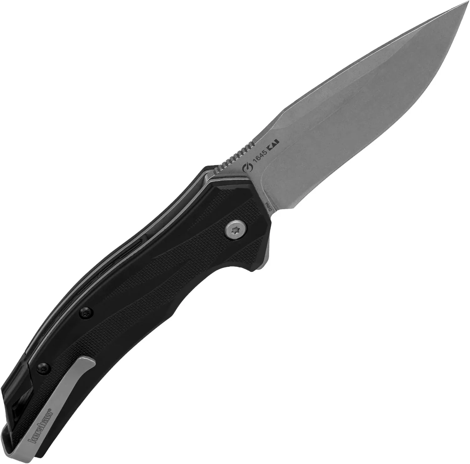 Kershaw Lateral Folding Pocket Knife, 3.1 inch Stonewashed Blade, Pocketclip,BLACK