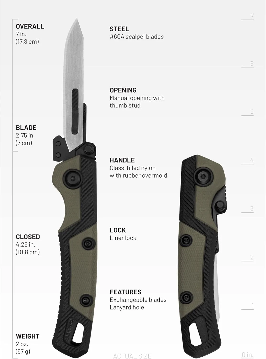 Kershaw Lonerock RBK2, New Skinning and Caping Folding Knife, 2.8 inch Replaceable Surgical Blades