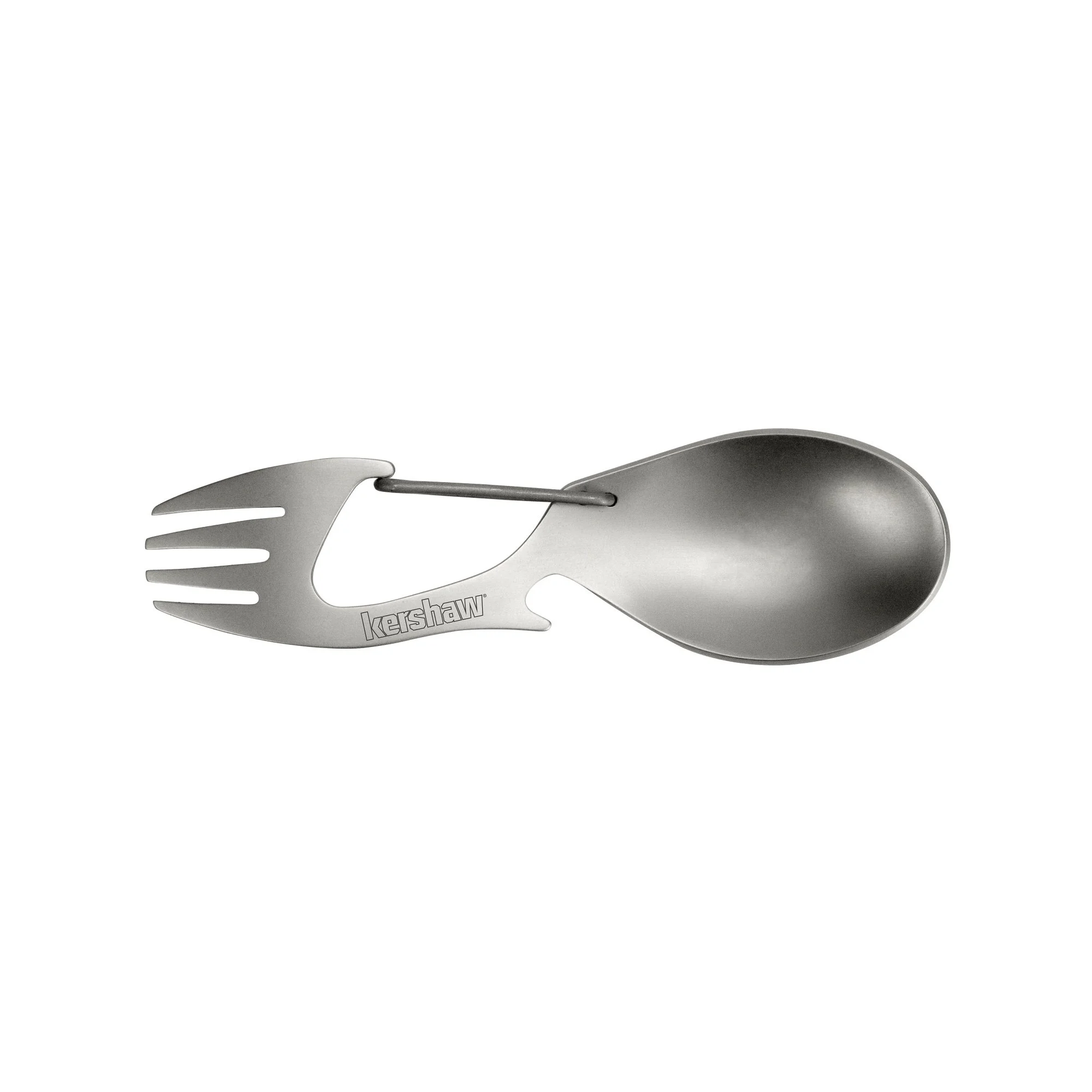 Kershaw Ration Multi Tool Spork, Stainless Steel Spoon, Fork, Carabiner and Bottle Opener, Regular and XL Sizes Silver
