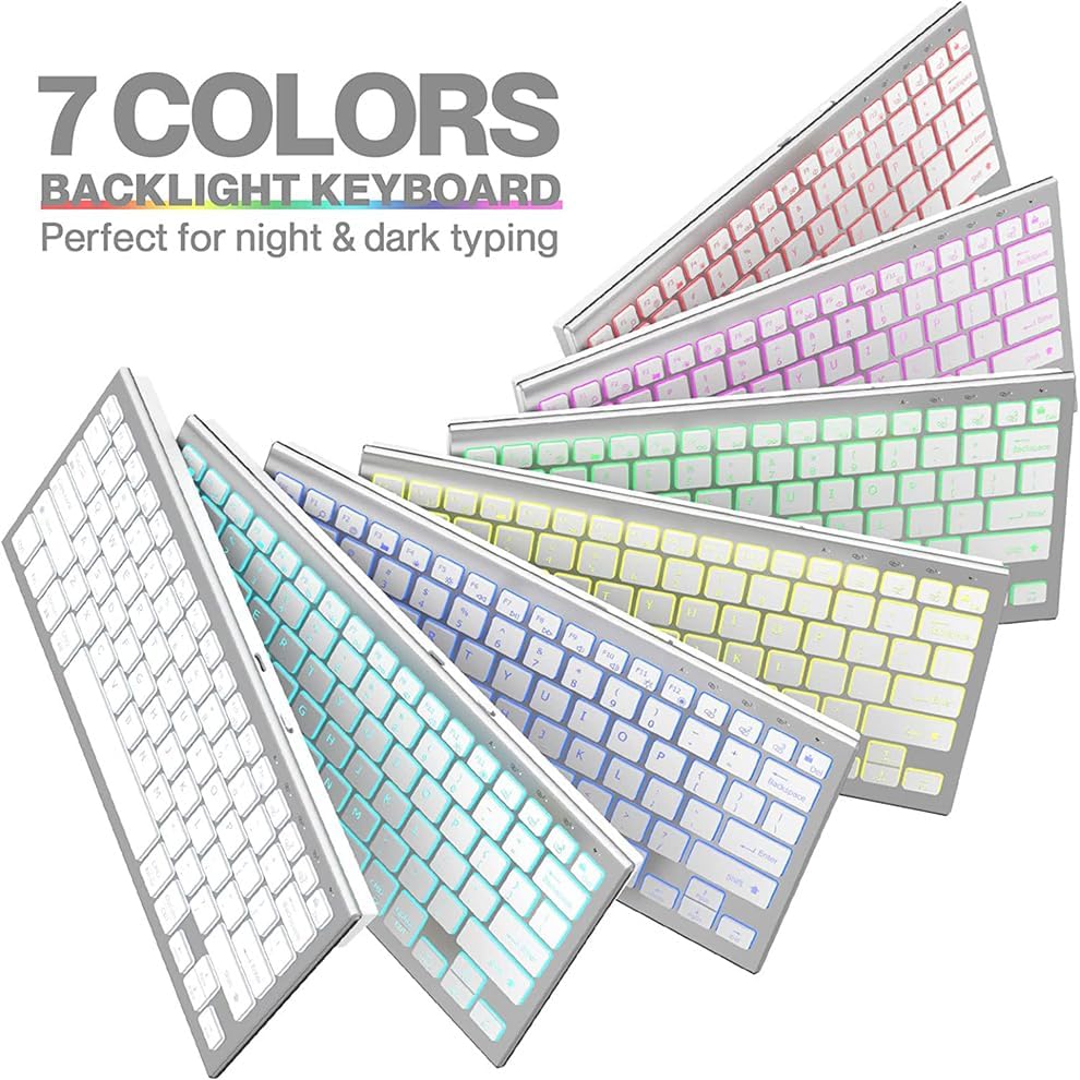 JOMAA ZX-K22 Wireless Keyboard Scissor Switch Ultra Thin, 7 Colors Backlit Keyboard - White