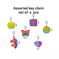 POP IT Keychain Combo Pack of 6 Assorted Mini Fidget Toys | Silicone Sensory Keychains for Kids