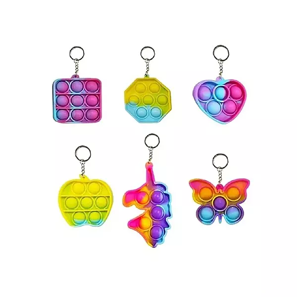 POP IT Keychain Combo Pack of 6 Assorted Mini Fidget Toys | Silicone Sensory Keychains for Kids