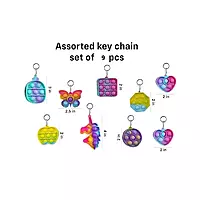 POP IT Keychain Combo Pack of 9 Assorted Mini Fidget Toys | Silicone Sensory Keychains for Kids