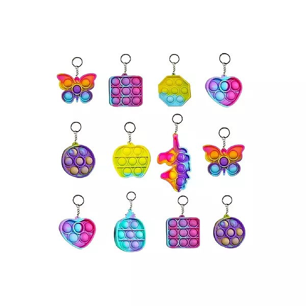 POP IT Keychain Combo Pack of 12 Assorted Mini Fidget Toys | Silicone Sensory Keychains for Kids