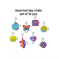 POP IT Keychain Combo Pack of 12 Assorted Mini Fidget Toys | Silicone Sensory Keychains for Kids