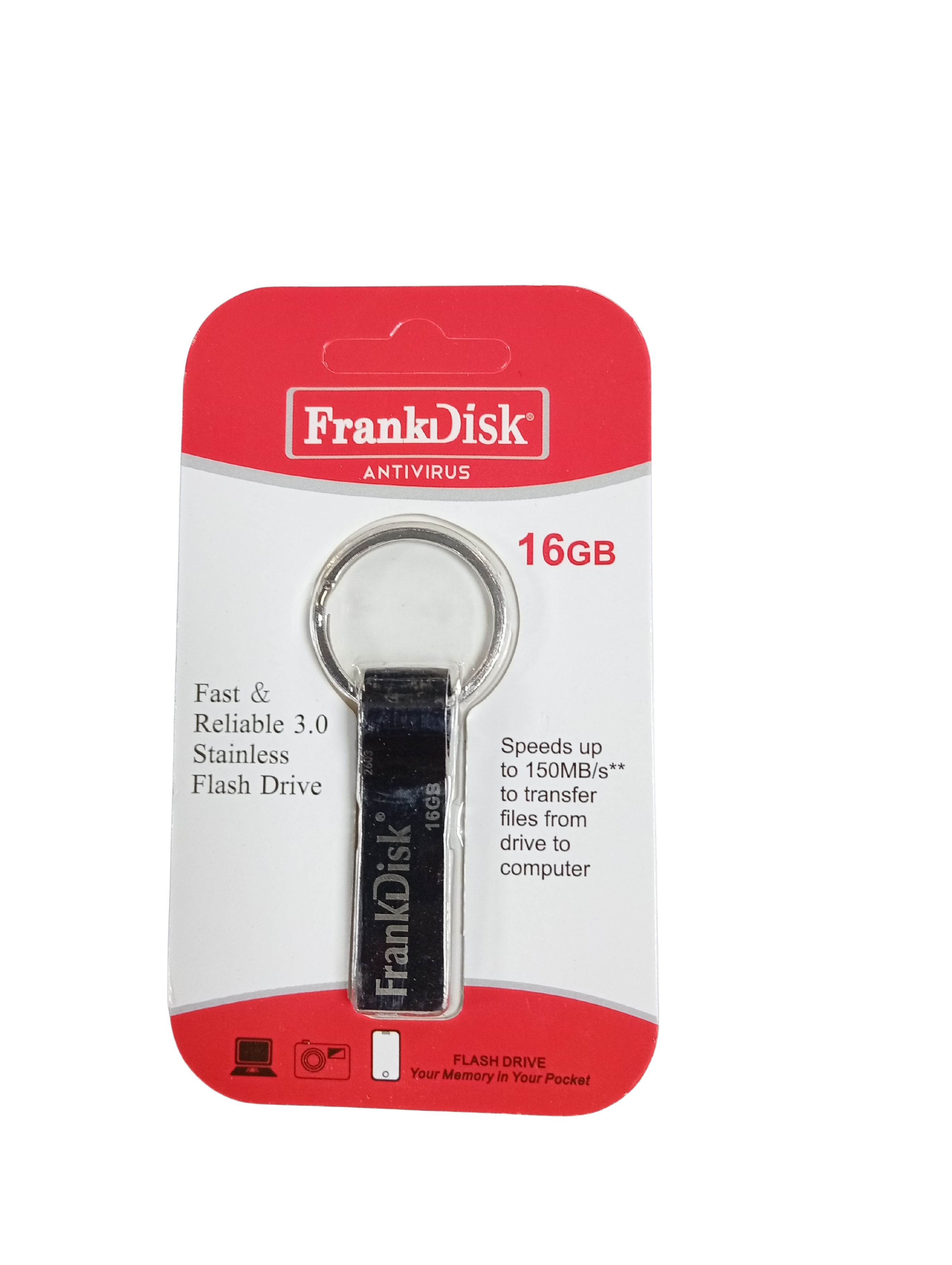 FrankDisk Antivirus 16gb Stainless Keyholder OTG Flash Drive