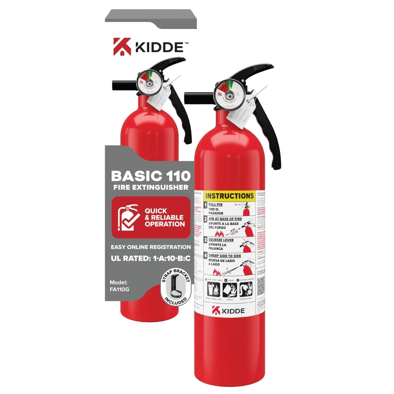 Kidde, FA110G, Multi Purpose Fire Extinguisher for Home, Office, Dorm, Residential, 1A10BC 1 Pack