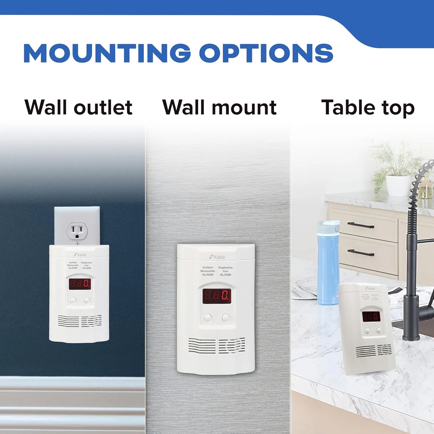 Kidde Carbon Monoxide Detector, Propane, Natural, Methane, & Explosive Gas Alarm, Plug-In Wall with 9-Volt Battery Backup