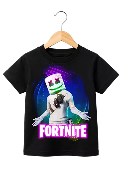 Kids' Fortnite Marshmello Neon Graphic Black T-Shirt
