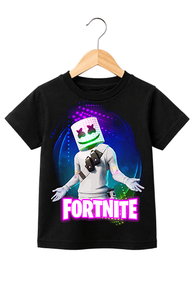 Kids' Fortnite Marshmello Neon Graphic Black T-Shirt