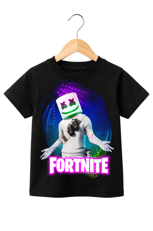 Kids' Fortnite Marshmello Neon Graphic Black T-Shirt