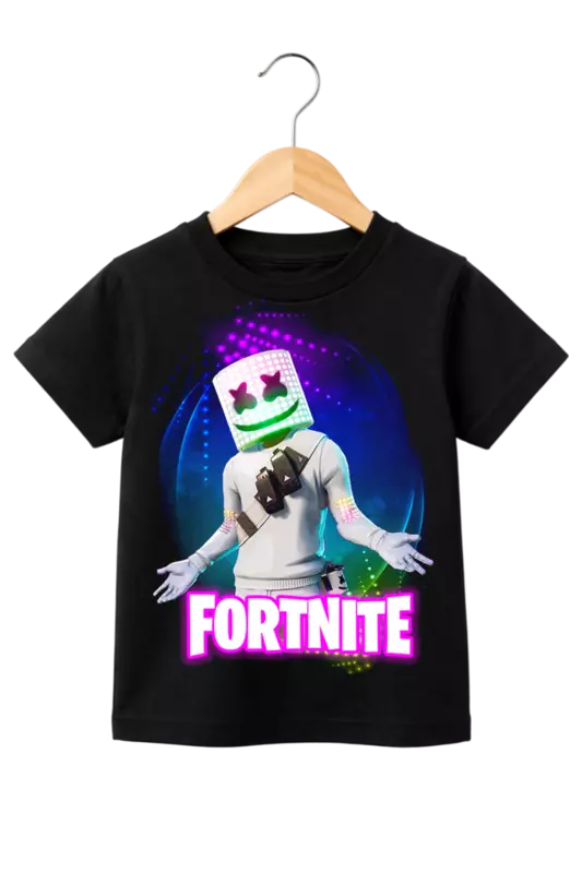 Kids' Fortnite Marshmello Neon Graphic Black T-Shirt