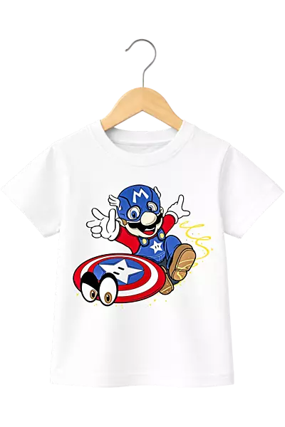 Kids' Super Hero Mario Mashup Graphic White T-Shirt