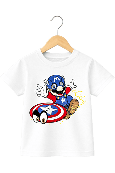 Kids' Super Hero Mario Mashup Graphic White T-Shirt