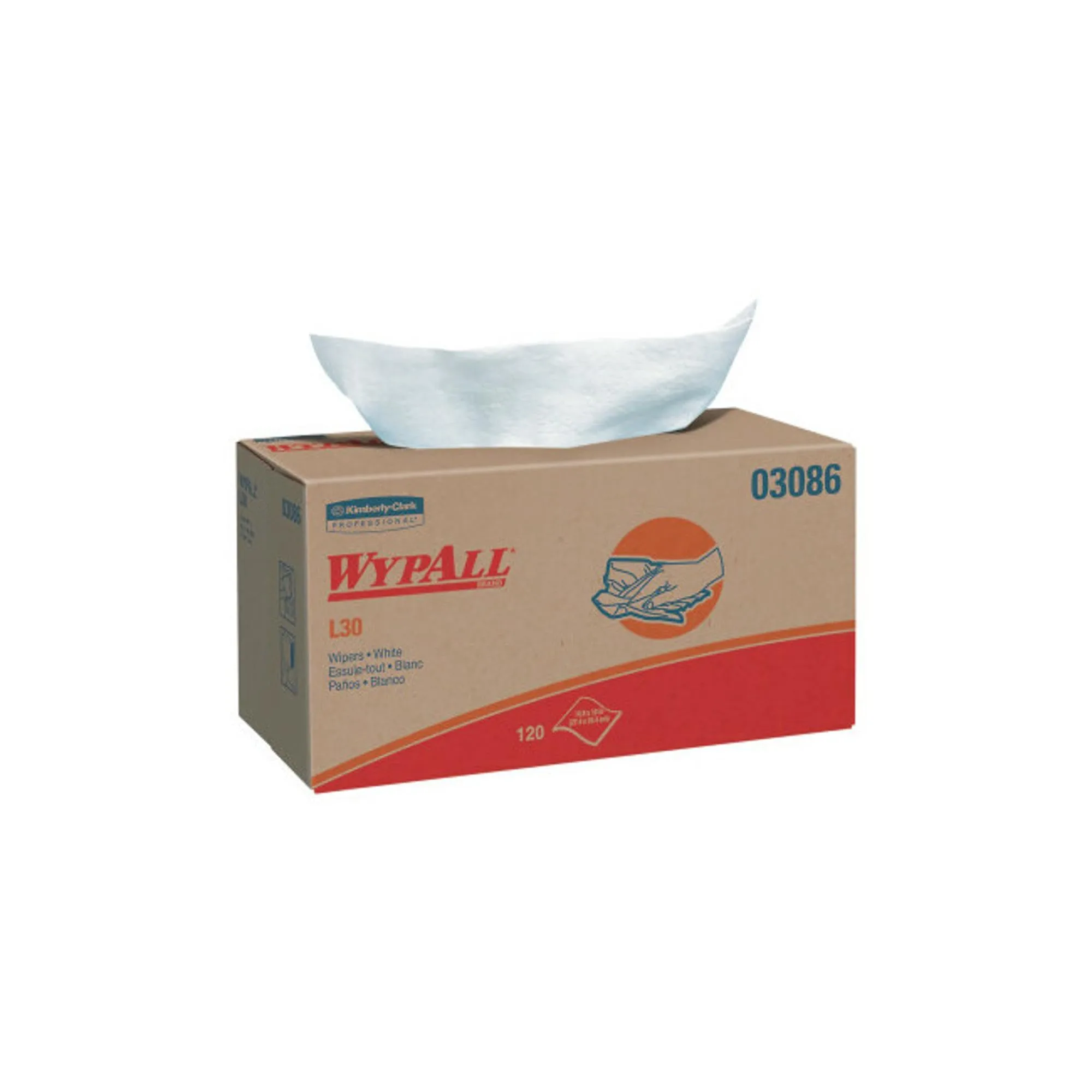 WypAll L30 White Disposable Wipers, 10.8 x 10 in Sheets, 120/Box (Part 03086)