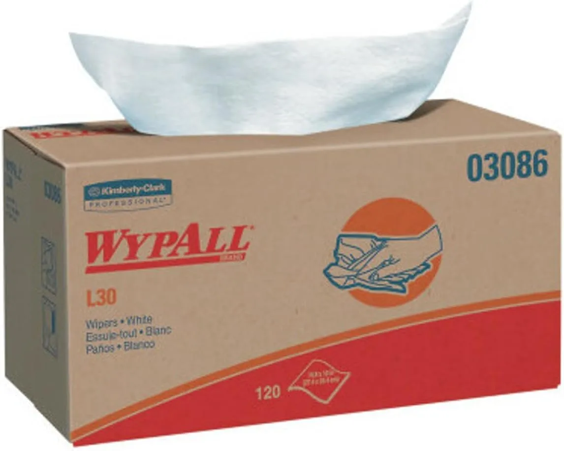 WypAll L30 White Disposable Wipers, 10.8 x 10 in Sheets, 120/Box (Part 03086)