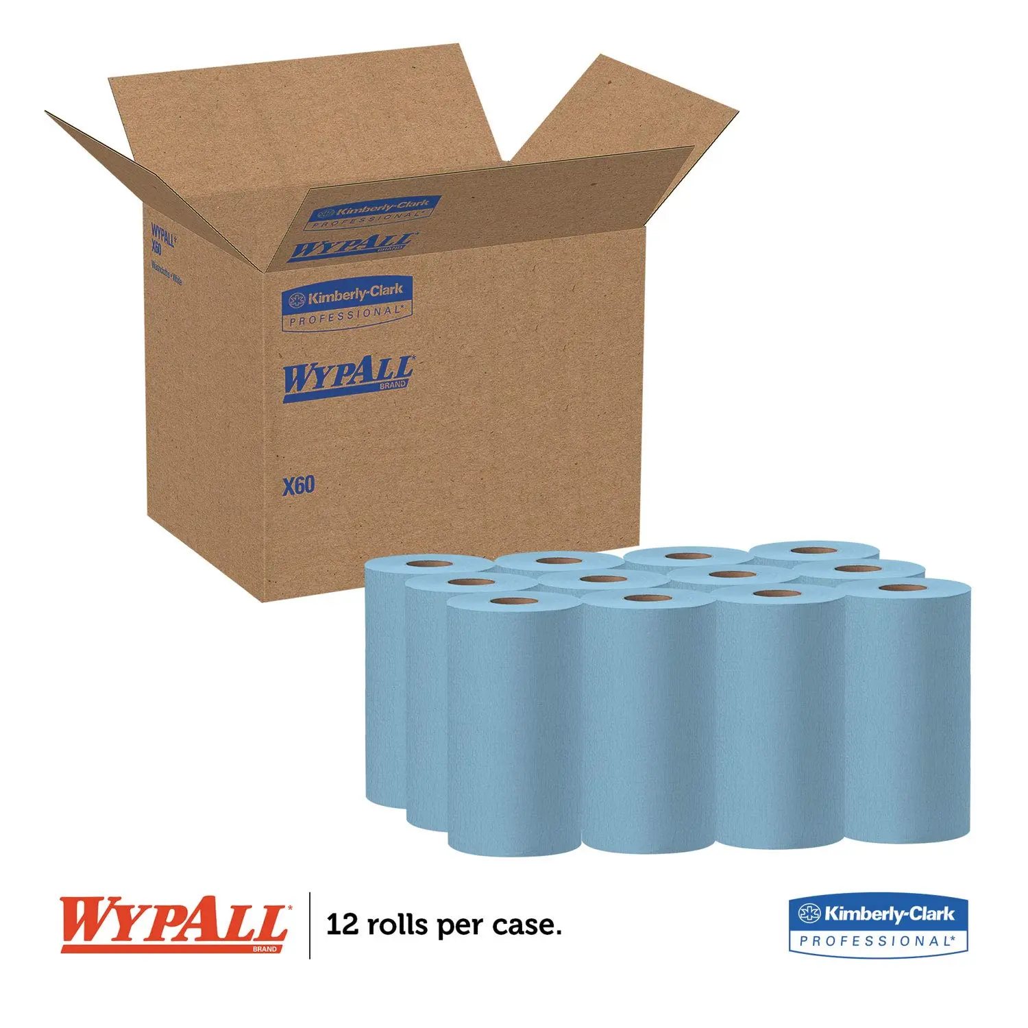 Kimberly-Clark 35411 Blue Hydroknit WYPALL X60 Wipers, 9.8" x 13.4" Roll, 130 Sheets (Pack of 12)