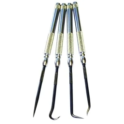 King Tool K4PSC 4-Piece Pick Set Carbon Steel Blades Knurled Aluminum Handles