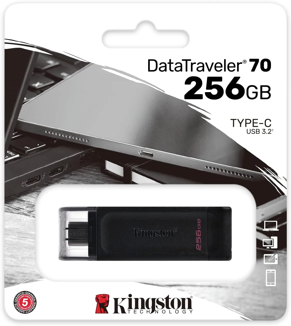 Kingston DataTraveler 70 256GB USB-C Flash Drive | USB 3.2 Gen 1 | DT70/256GB, Black