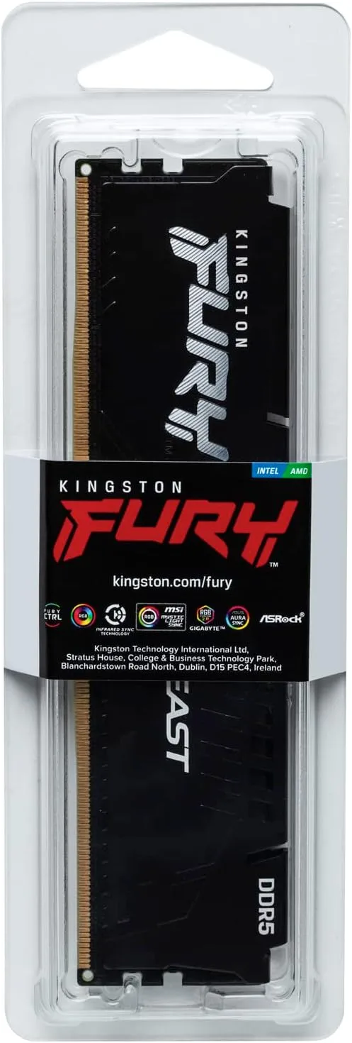 Kingston Technology Kingston Fury Beast 16GB 5600MHz DDR5 CL40 DIMM Single Module Desktop Memory KF556C40BB-16 Black