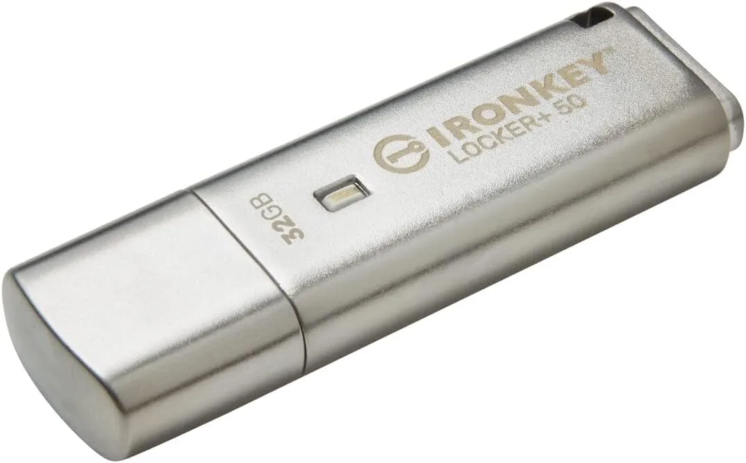 Kingston IronKey Locker+ 50 32GB Encrypted USB Flash Drive | USB 3.2 Gen 1 | XTS-AES Protection | Multi-Password Security