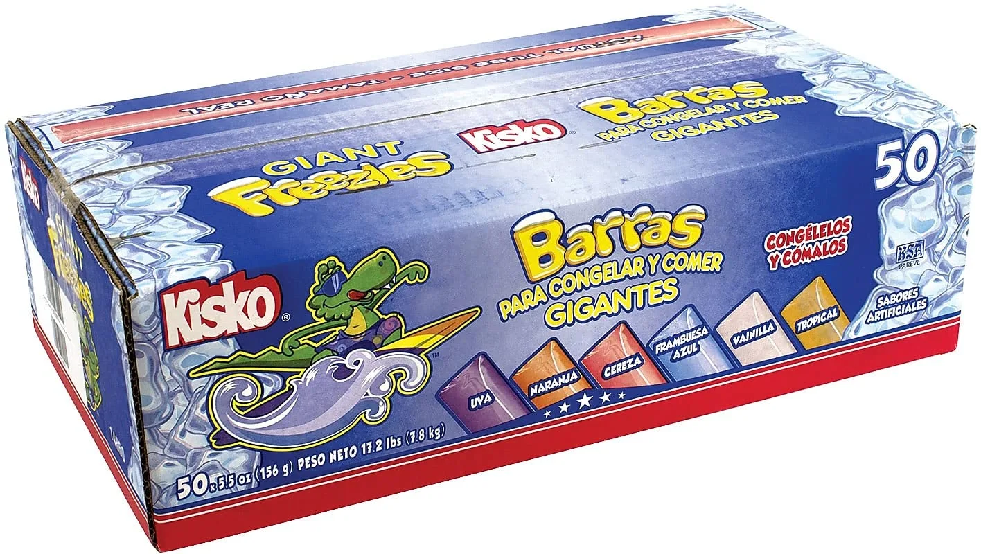 Kisko Freezies Freeze Pops, Giant, 5.5 Oz, Box Of 50, Assorted