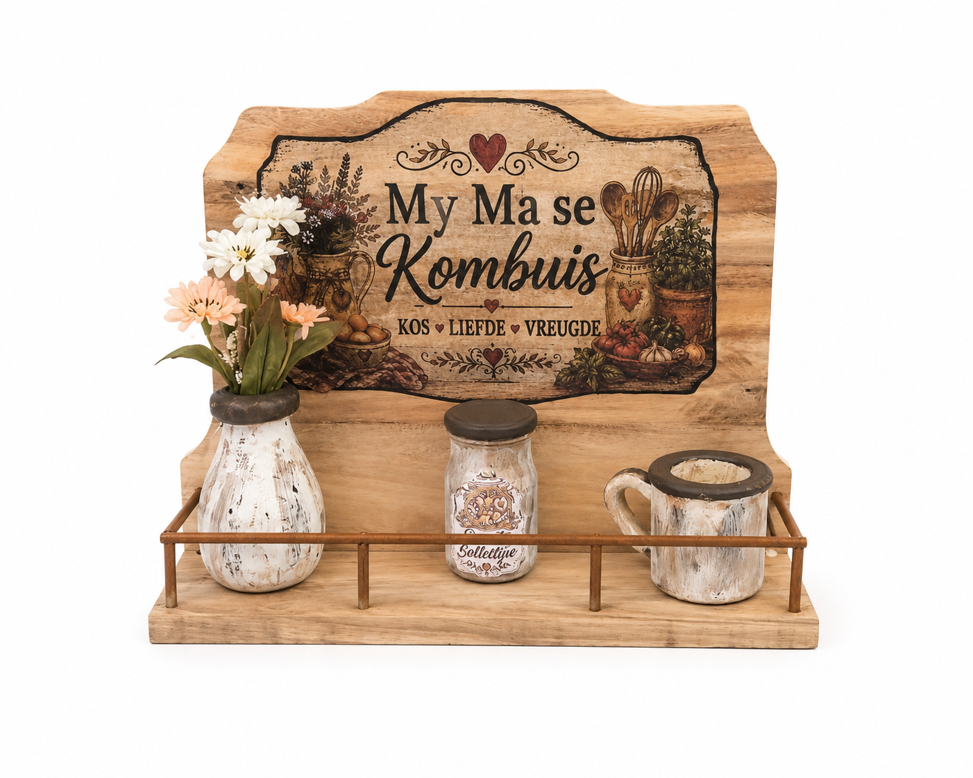 Farmhouse Kitchen Shelf Décor – “My Ma se Kombuis” Display Shelf Farmhouse Kitchen Shelf Décor – “My Ma se Kombuis” Display Shelf