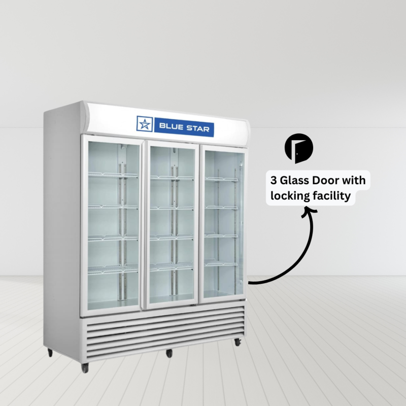 Blue Star Visi Cooler-VC1200CD with 3 self closing glass door