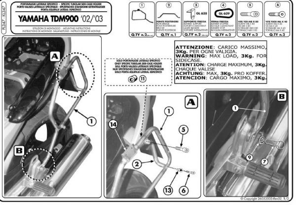 KAPPA YAMAHA PANNIER BRACKET  KL347 - TDM 900 (02-12)