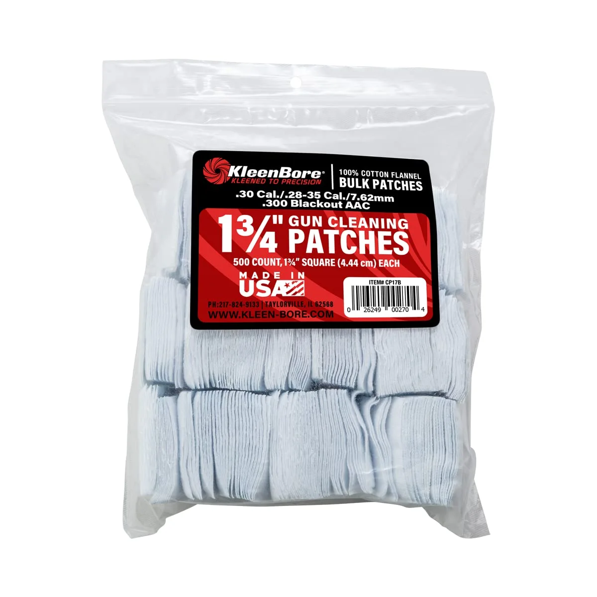 KleenBore 1-3/4” .28-.35 Cal. Cleaning Patches (500PK),White