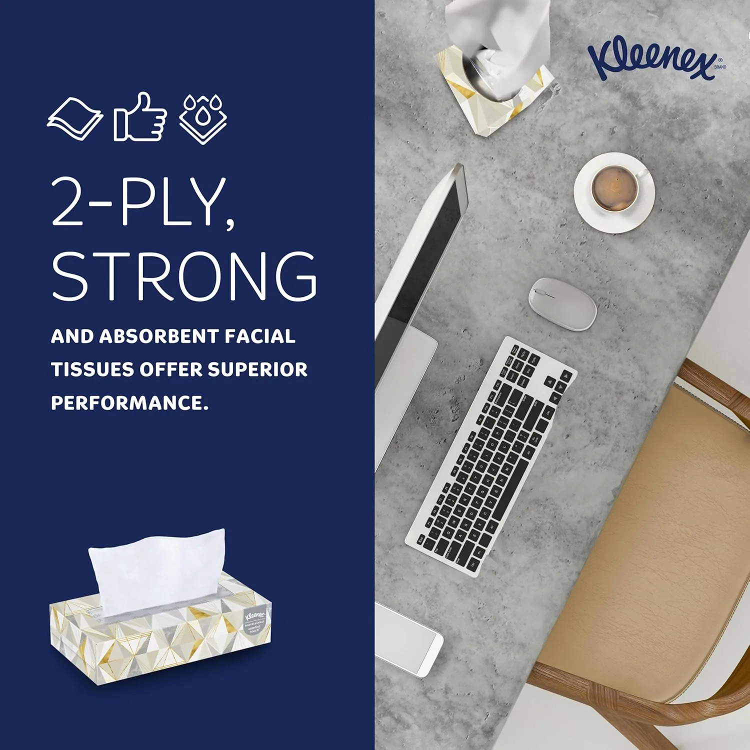 Kleenex® Professional Facial Tissue, Bulk (03076), 2-Ply, White, Flat Facial Tissue Boxes for Business