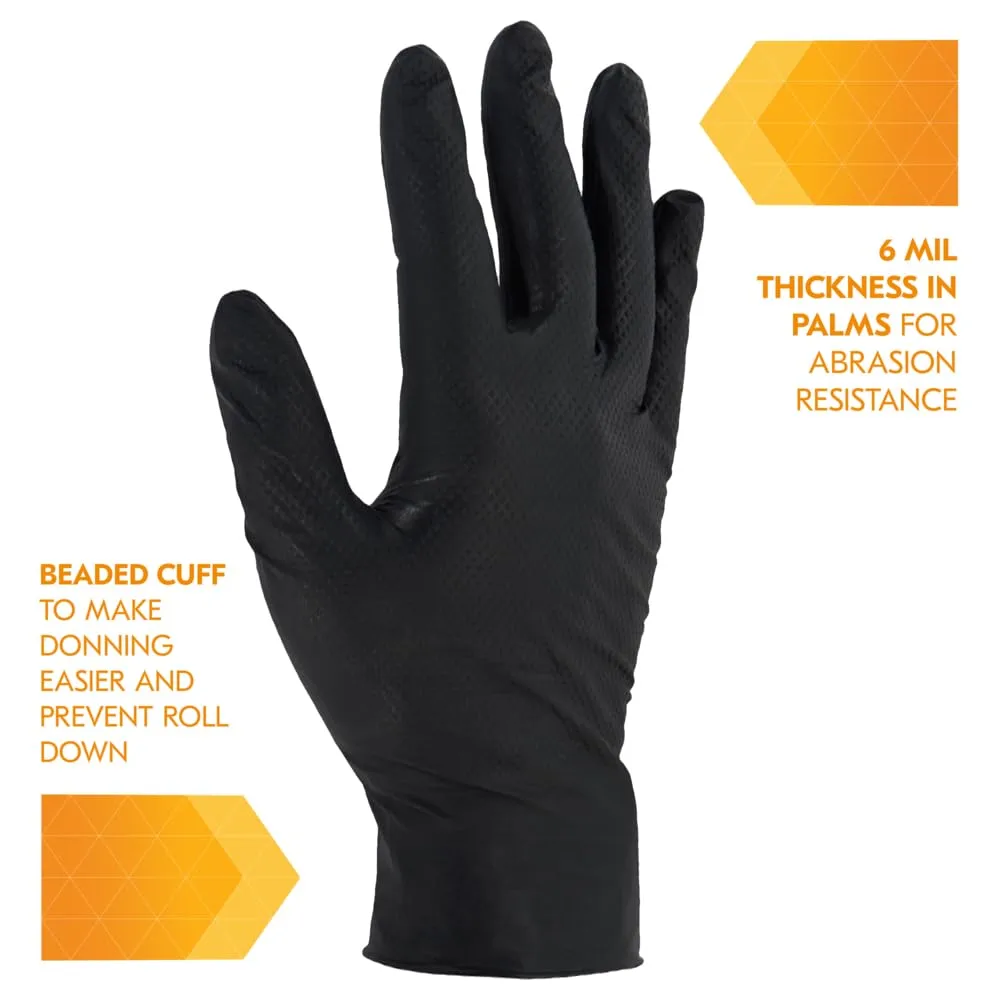 G10 Kraken Grip Nitrile Gloves, Powder-Free, Medium, 6 mil Thick, 9.5" Long, Black, 100/Box, 10 Boxes/Carton