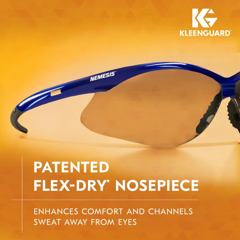 KleenGuard V30 Nemesis Safety Glasses (47384), Clear Anti-Fog Lens with Metallic Blue Frame, 12 Pairs / Case