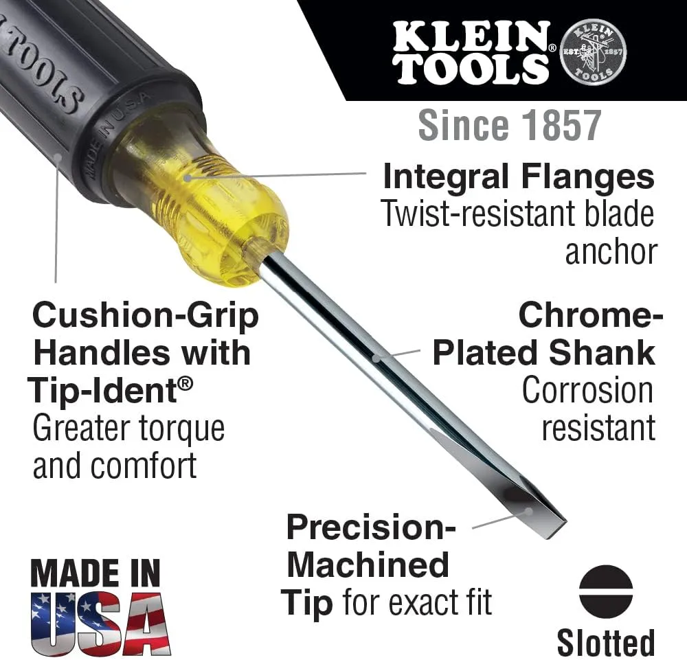 Klein Tools Stubby Screwdriver with Cushion-Grip Handle and 1-1/2-Inch Round Shank
