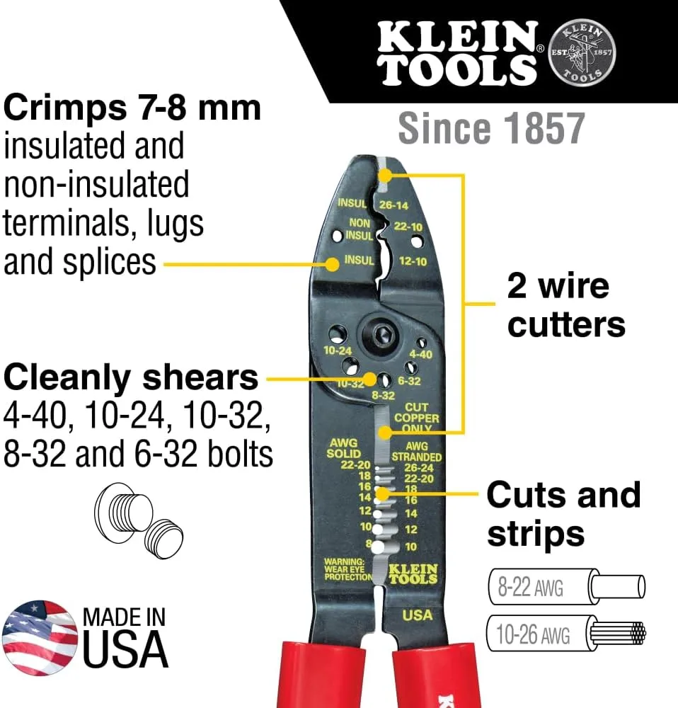 Klein Tools 1001 Multi Tool, Made in USA, Wire Stripper / Wire Cutter / Crimper for 8-22 AWG