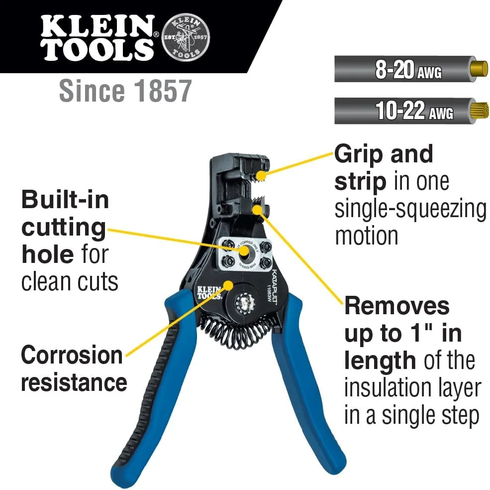 Klein Tools 11063W Wire Cutter / Stripper, Heavy Duty Automatic Tool for 8-20 AWG Solid and 10-22 AWG Stranded Electrical