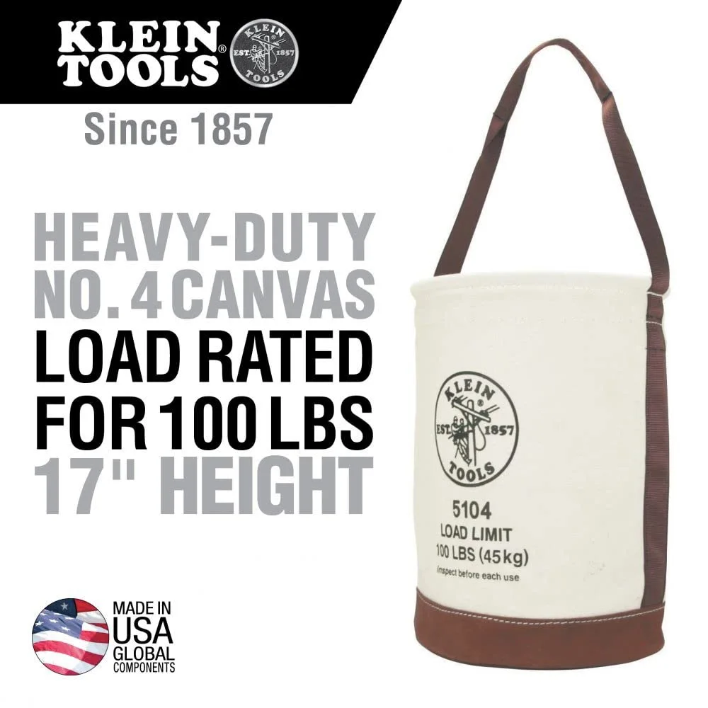 Klein Tools, 5104, 12" Bucket, Leather-Bottom, Natural Canvas